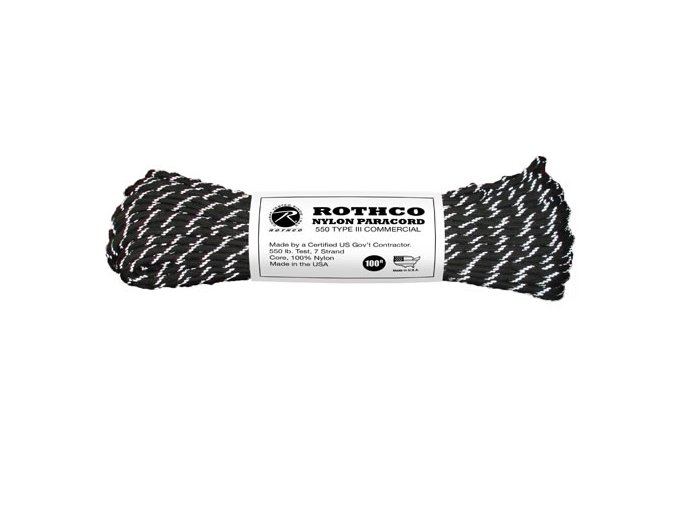 Šňůra PARACORD nylon 550LB ø 4 mm / 30 m ČERNÁ s refelxními nitkami
