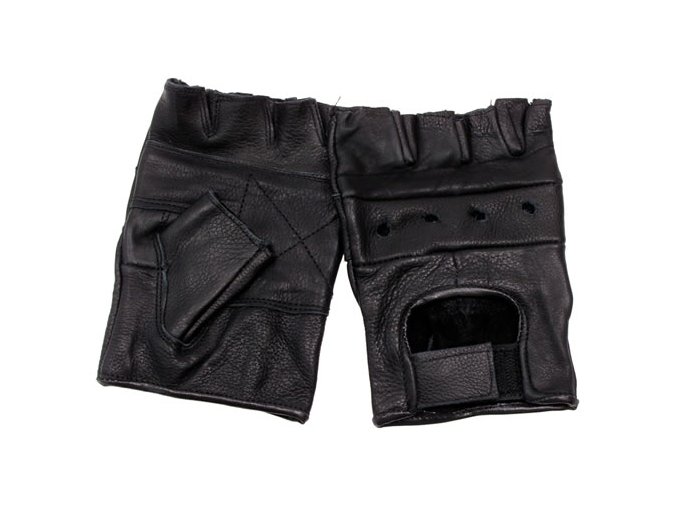 Rukavice bez prstů kožené ČERNÉ