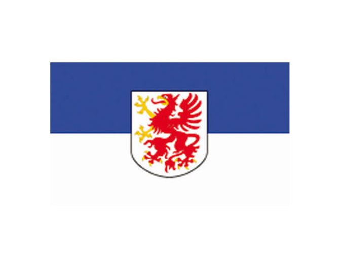 Vlajka POMOŘANSKO s emblemem