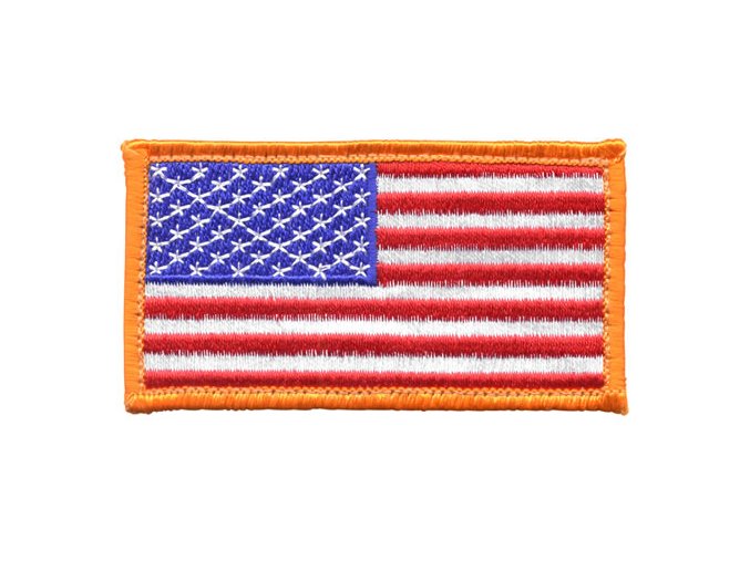 Nášivka USA vlajka 4,5 x 8,5 cm ORANŽOVÝ lem