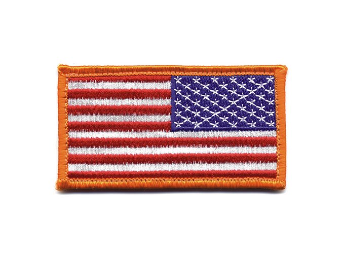 Nášivka USA vlajka reverzní 4,5 x 8,5 cm ORANŽOVÝ lem