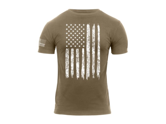 Triko DISTRESSED US bílá vlajka COYOTE BROWN