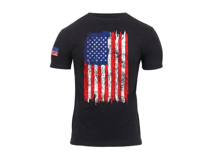 Triko DISTRESSED US barevná vlajka ČERNÉ