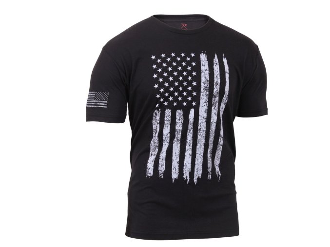 Triko DISTRESSED US vlajka ČERNÉ