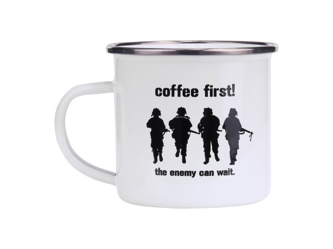 Hrnek COFFEE FIRST! smaltovaný 300 ml BÍLÝ