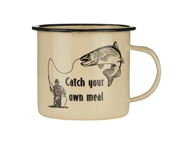Hrnek CATCH YOUR OWN MEAL smaltovaný 500 ml PÍSKOVÝ