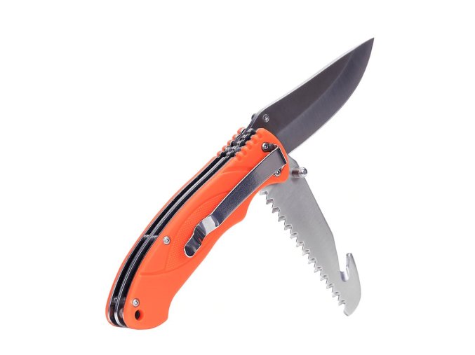 Nůž zavírací BUSHCRAFT multifunkční ORANŽOVÝ