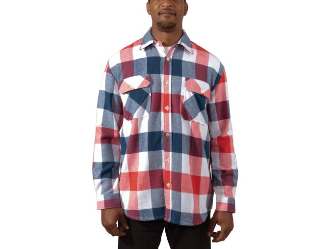 Košile dřevorubecká FLANNEL kostkovaná ČERVENO/BÍLO/MODRÁ