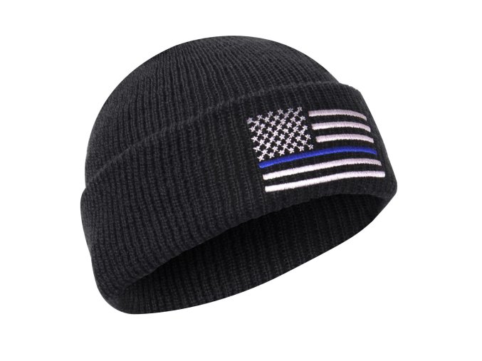 Čepice DELUXE pletená US vlajka s modrou linkou ČERNÁ