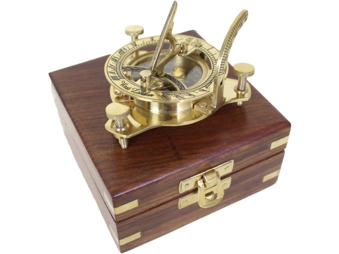 Sextant mosazný SUNDIAL v dřevěné krabičce