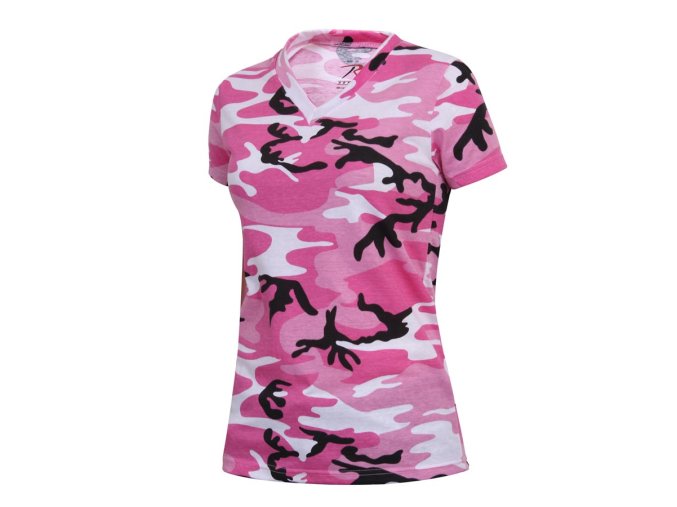 Triko dámské V-výstřih prodloužené PINK CAMO