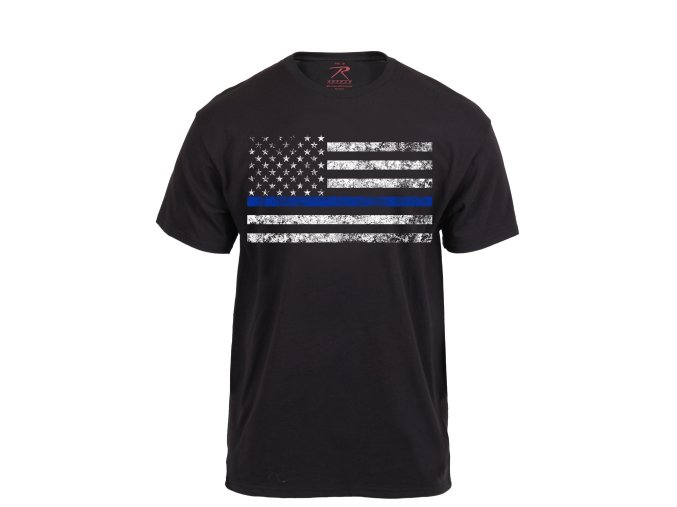 Triko THIN BLUE LINE US vlajka ČERNÉ