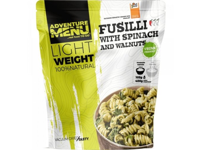 Fusilli se špenátem a vlašskými ořechy PORCE 105g/400g - dehydrované hotové jídlo
