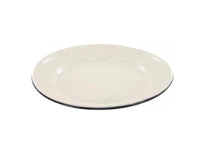 Talíř smaltovaný mělký BÍLÝ s modrým okrajem 25 cm