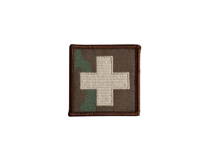 Nášivka zdravotník KŘÍŽ velcro KHAKI-OCP okraj HNĚDÝ