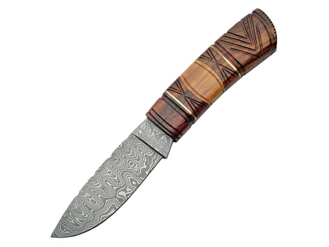 Nůž s pevnou čepelí DAMASCUS CARVED dřevěná rukojeť