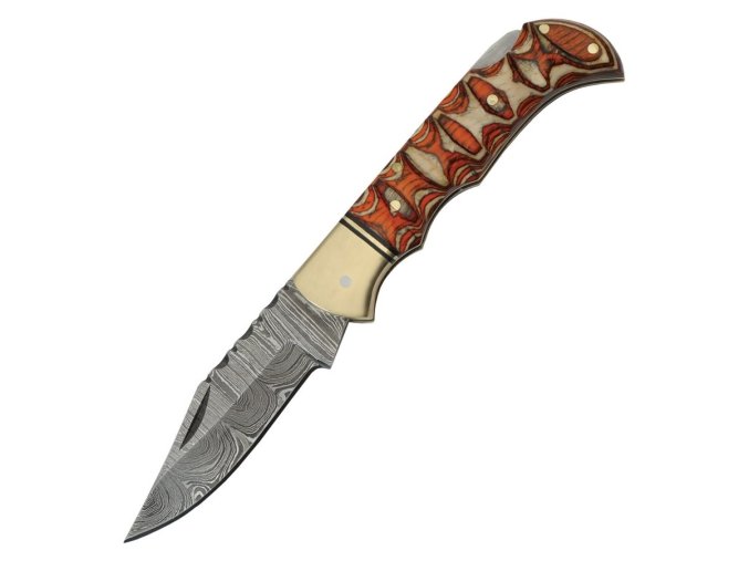 Nůž zavírací DAMASCUS TWISTED dřevěná rukojeť