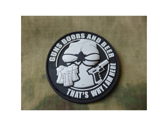 Nášivka GUNS BOOBS AND BEER velcro plast ČERNÁ