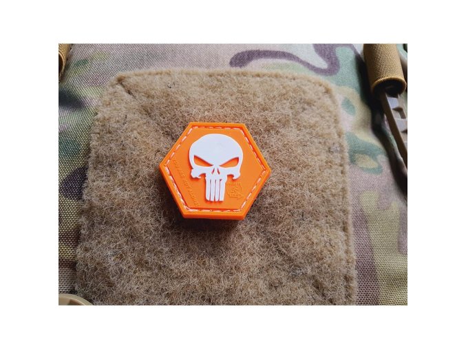 Nášivka PUNISHER hexagon velcro plast ORANŽOVÁ