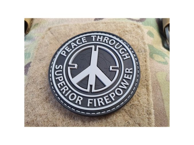 Nášivka PEACE THROUGH SUPERIOR FIREPOWER plast velcro SWAT