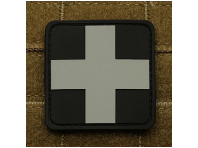 Nášivka KŘÍŽ MEDIC plast velcro ČERNÁ/ŠEDÁ