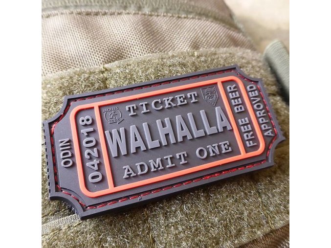 Nášivka WALHALLA TICKET BEER velcro plast ČERNÁ/ČERVENÁ