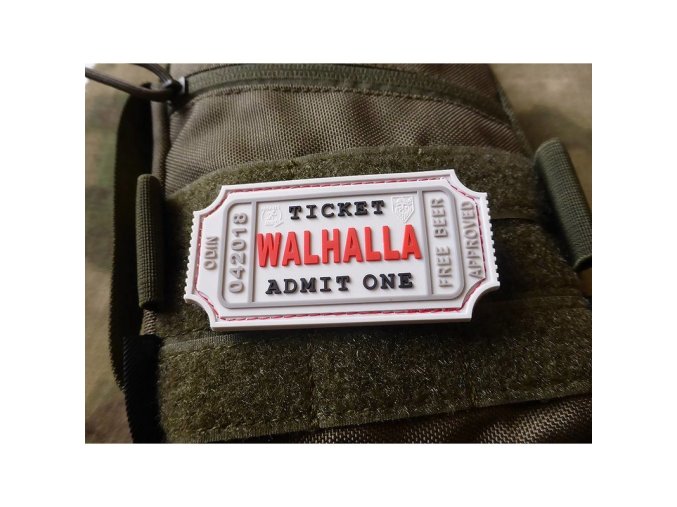 Nášivka WALHALLA TICKET BEER velcro plast BÍLÁ