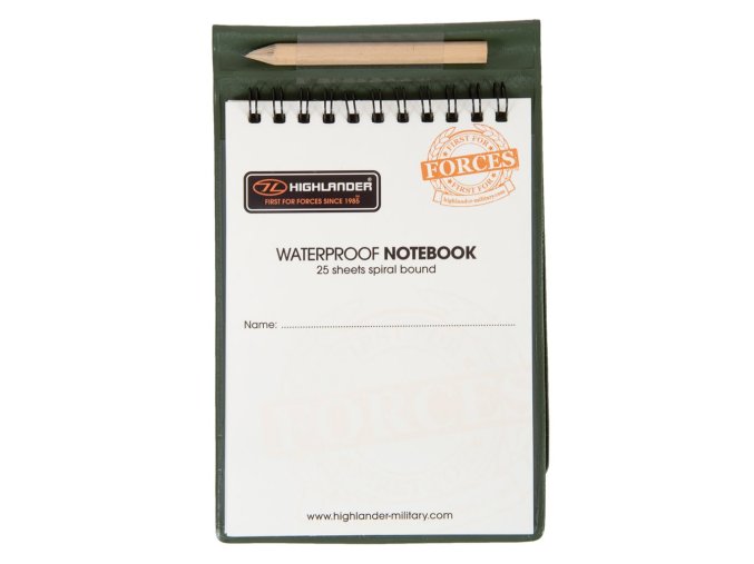 Blok/zápisník voděodolný, včetně tužky a podložky, 25 listů