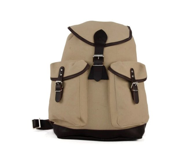 Batoh TRUCKSACK 14l s koženými prvky KHAKI/TMAVĚ HNĚDÁ kůže