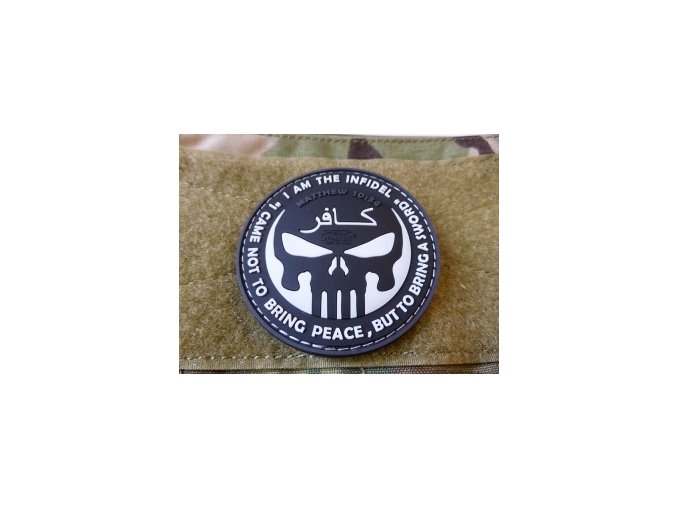 Nášivka INFIDEL PUNISHER plast ČERNÁ/BÍLÁ