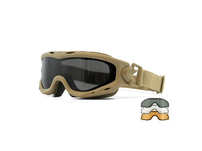 Brýle taktické SPEAR DUAL LENS sada 3 skla TAN rám