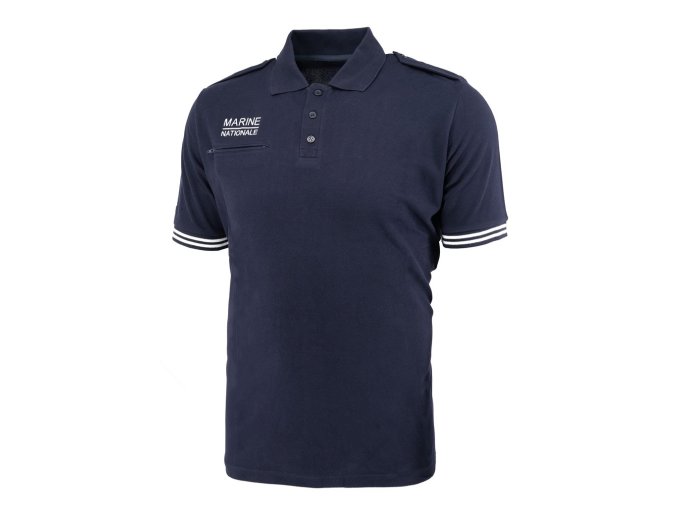 Polokošile s krátkým rukávem MARINE NATIONALE s pruhy a kapsou MODRÁ