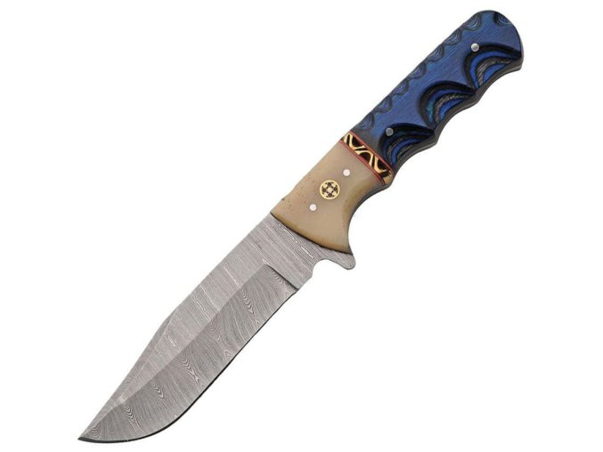 Nůž s pevnou čepelí BLUE WOOD damašek