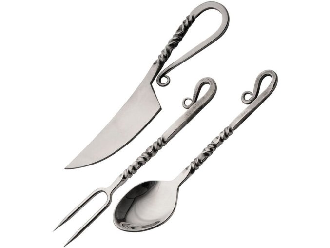 Příbor historický TWISTED leštěný s koženým pouzdrem
