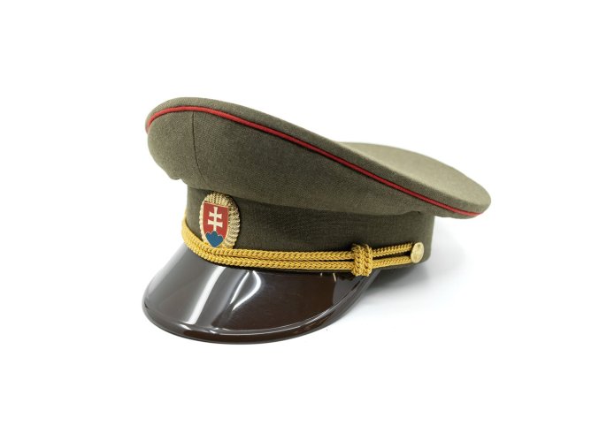 Brigadýrka důstojnická SK zlatý odznak, kšilt plast, červená linka ZELENÁ
