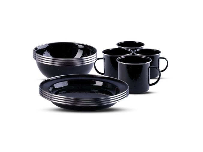 Nádobí WESTERN smaltové set 12 ks ČERNÉ