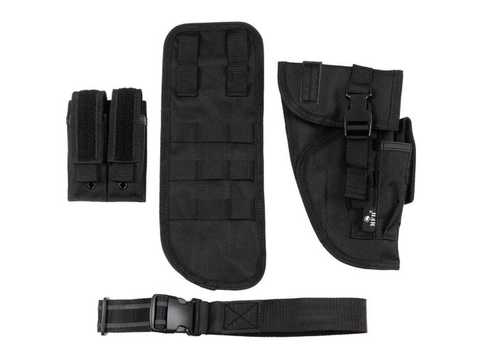 Pouzdro stehenní Tactical na pistol a zásobníky pravé ČERNÉ