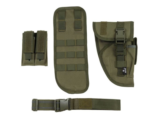 Pouzdro stehenní Tactical na pistol a zásobníky pravé ZELENÉ