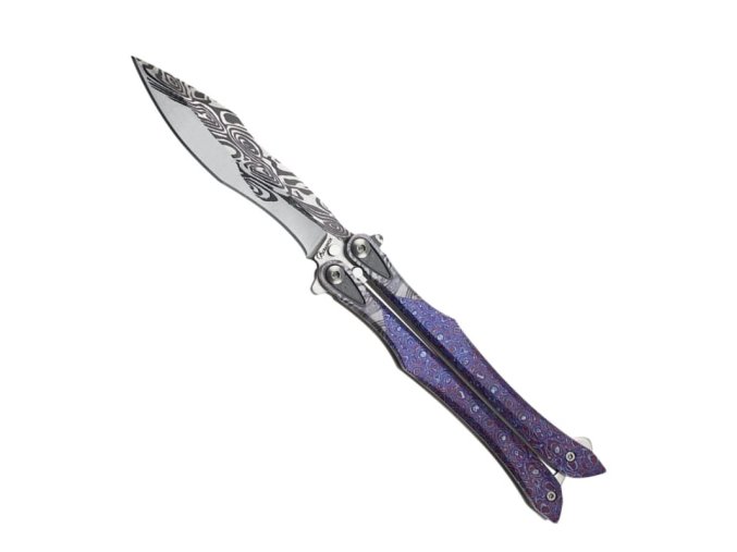 Nůž motýlek purple 3D balisong