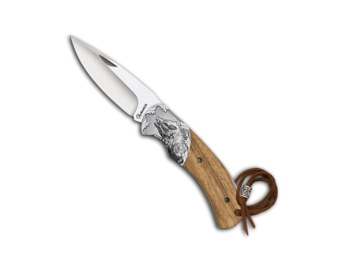 Nůž zavírací reliéf hlava KANCE střenka dřevo hladké ostří