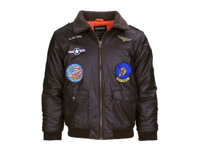 Bunda dětská FLIGHT s nášivkami HNĚDÁ