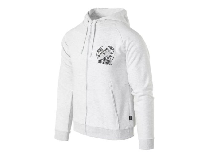 Mikina OLD SCHOOL se zipem a kapucí SVĚTLE ŠEDÁ MELANŽ