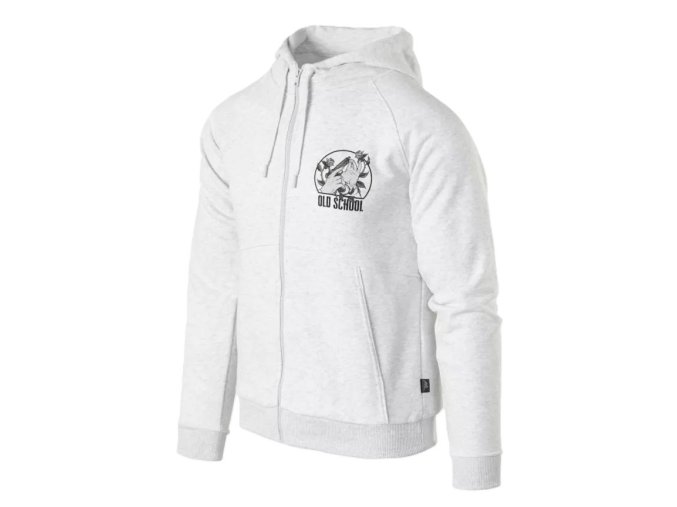 Mikina OLD SCHOOL se zipem a kapucí SVĚTLE ŠEDÁ MELANŽ