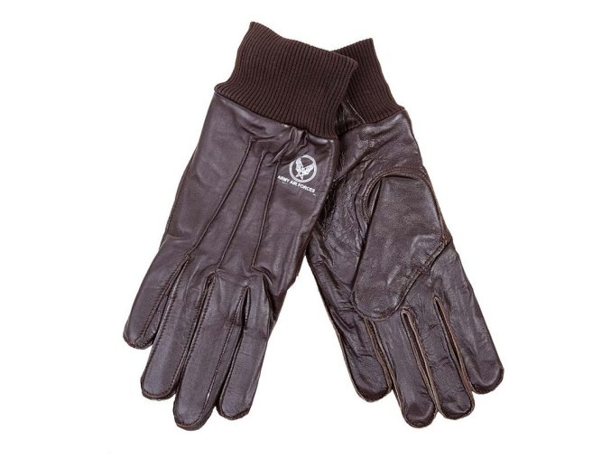 Rukavice kožené pilotní Air Force s nápletem HNĚDÉ