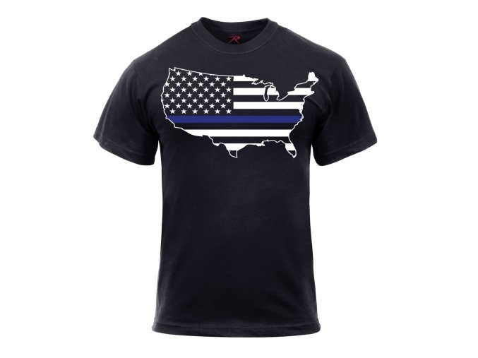 Triko THIN BLUE LINE USA mapa ČERNÉ
