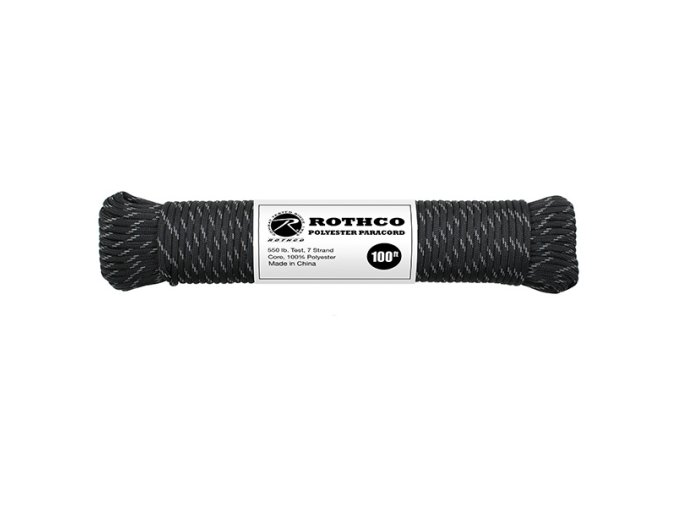 Šňůra PARACORD polyester 550LB 30m 4mm ČERNÁ/REFLEXNÍ nitky