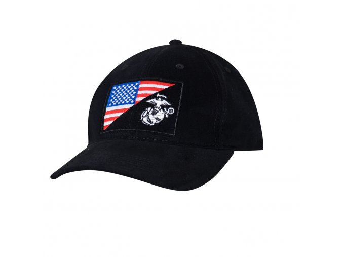 Čepice s vyšitým znakem USMC a US vlajky ČERNÁ