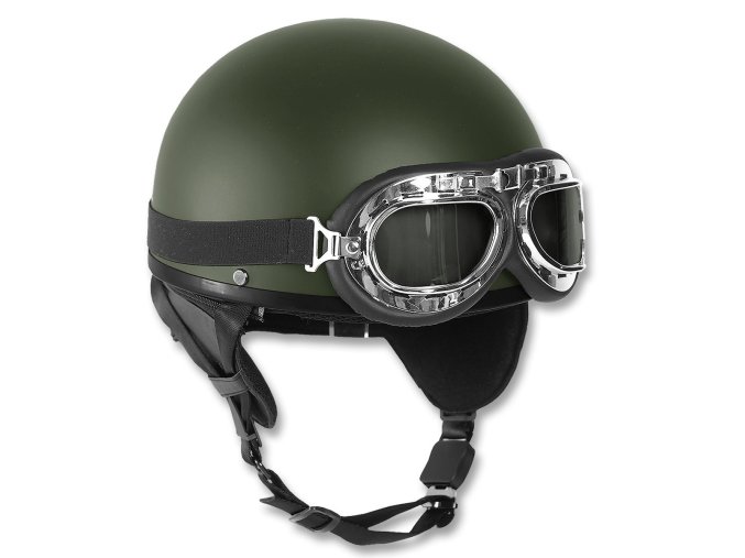 Helma motocyklová RETRO včetně brýlí ZELENÁ (velikost L)
