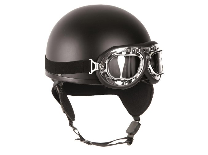 Helma motocyklová RETRO včetně brýlí ČERNÁ (velikost L)