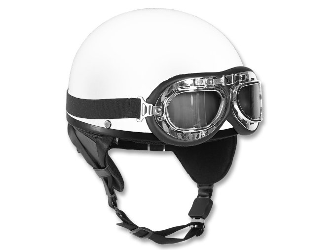 Helma motocyklová RETRO včetně brýlí BÍLÁ (velikost L)